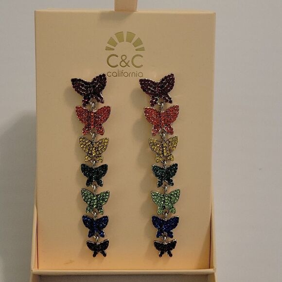 BRAND NEW C&C CALIFORNIA RAINBOW BUTTERFLIES MULTI-COLOR WOMEN"S DROP EARRINGS - Picture 11 of 14